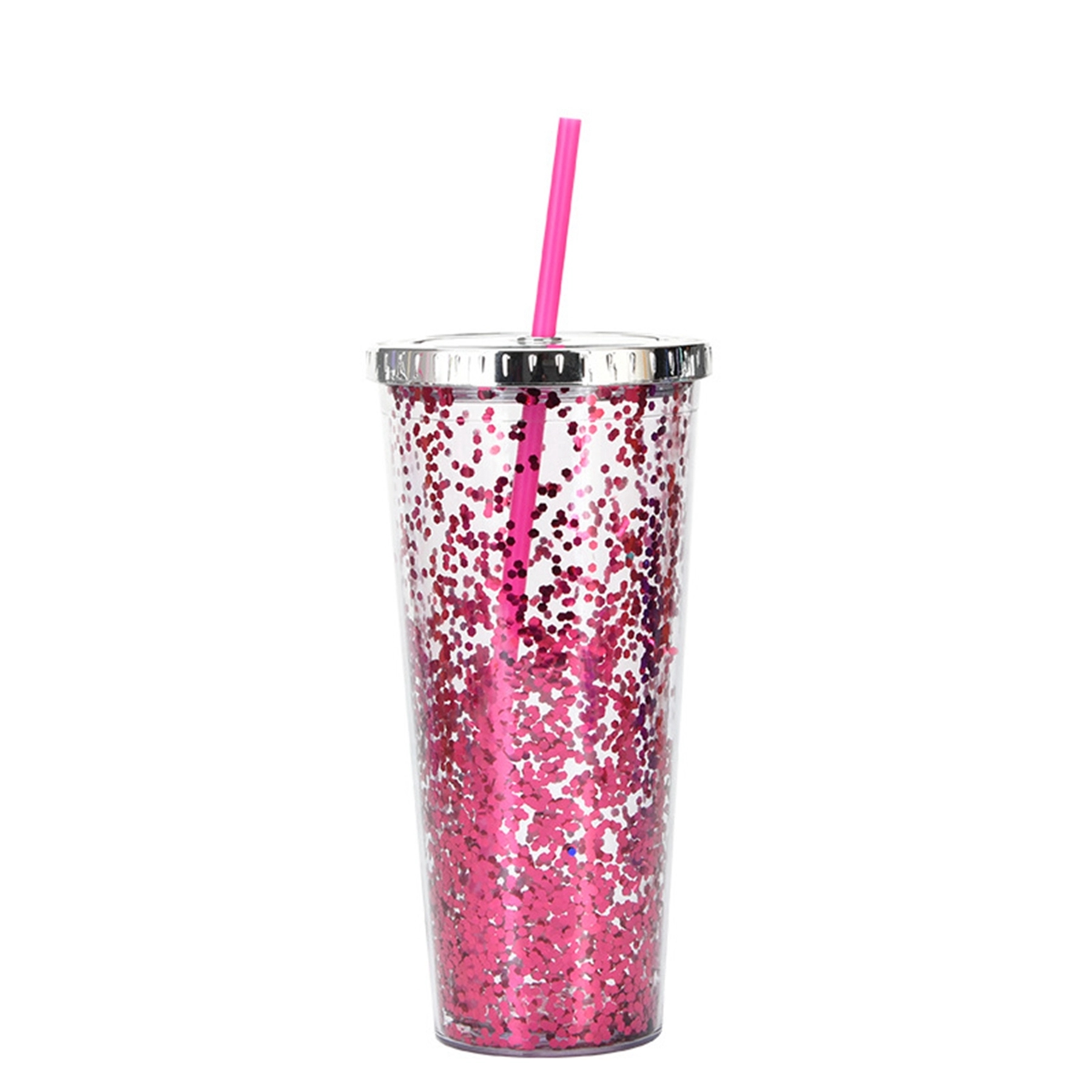 24 Oz. Double Wall Insulated Plastic Glitter Straw Mug 2