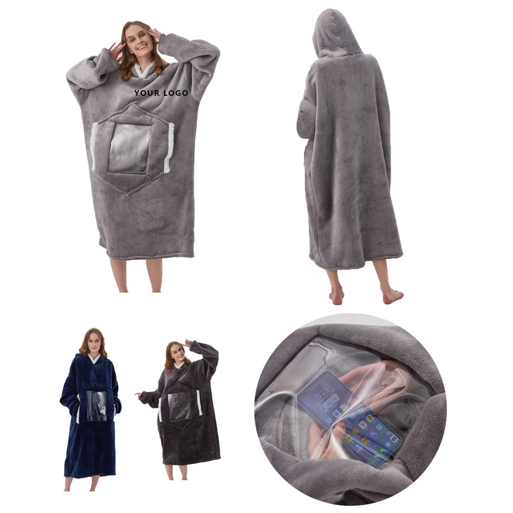 Oversized Microfiber Wearable Blanket With Pocket Hood, custom hoodie or sweatshirt with logo imprint 2