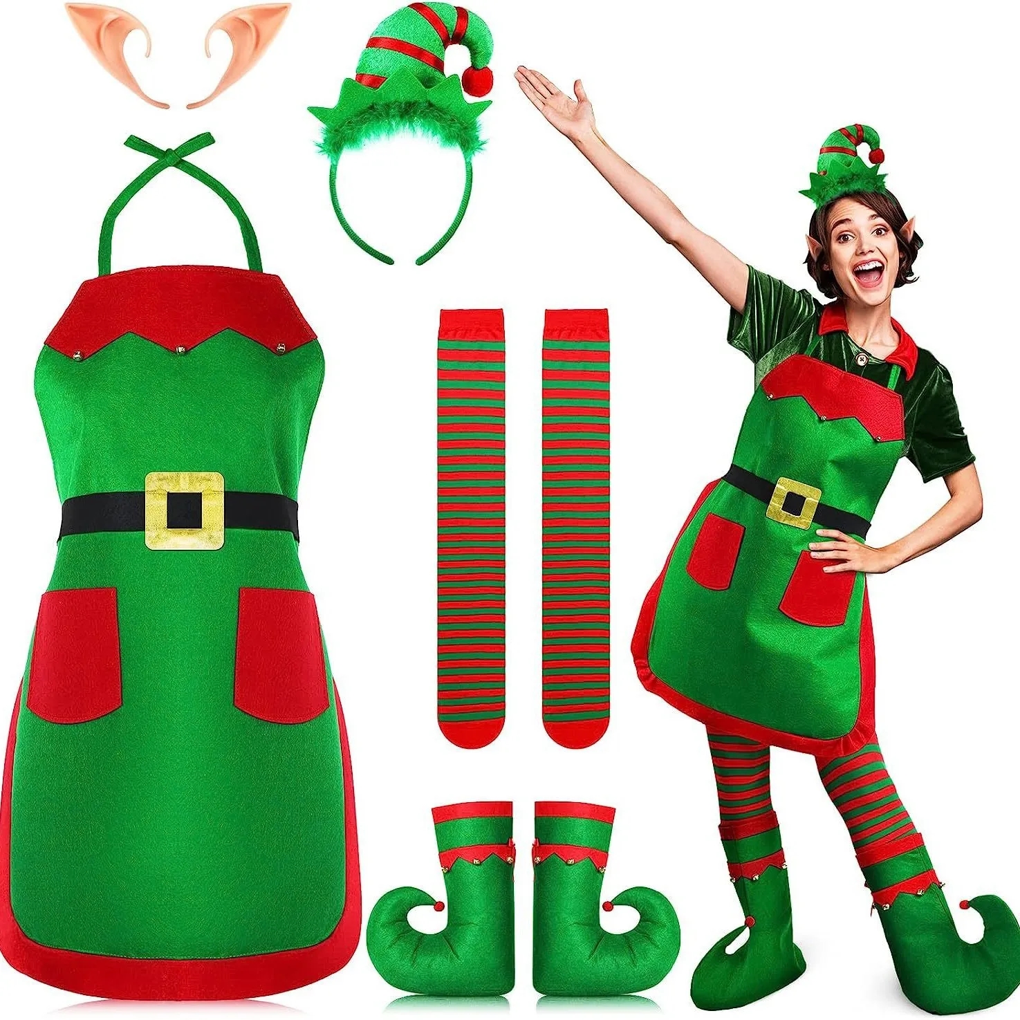 Elf Hat Shoes Covers Socks Felt Set Adults Christmas 4