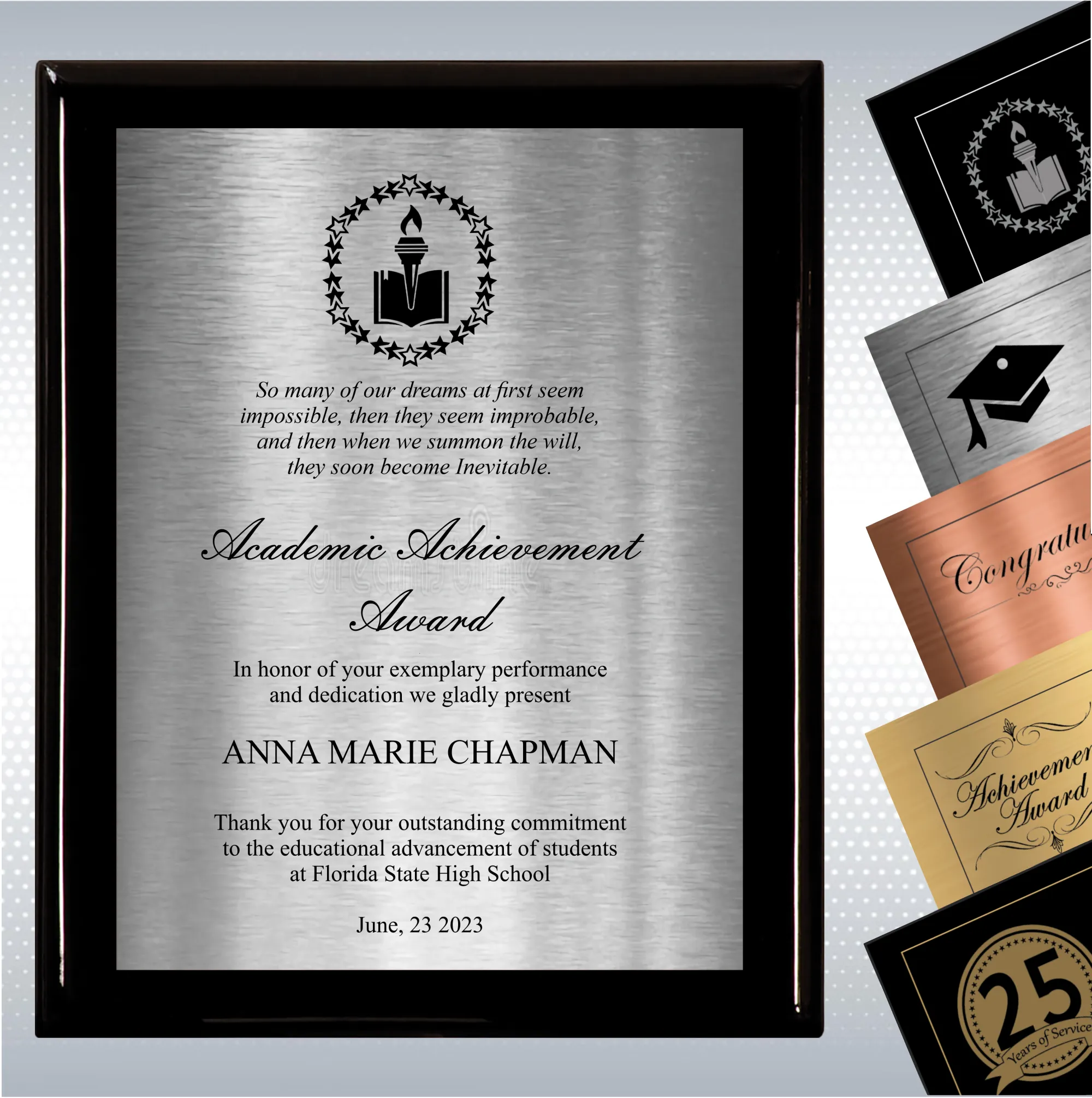 Black Piano Finish Wood Plaque Academic Achievement Gift 8
