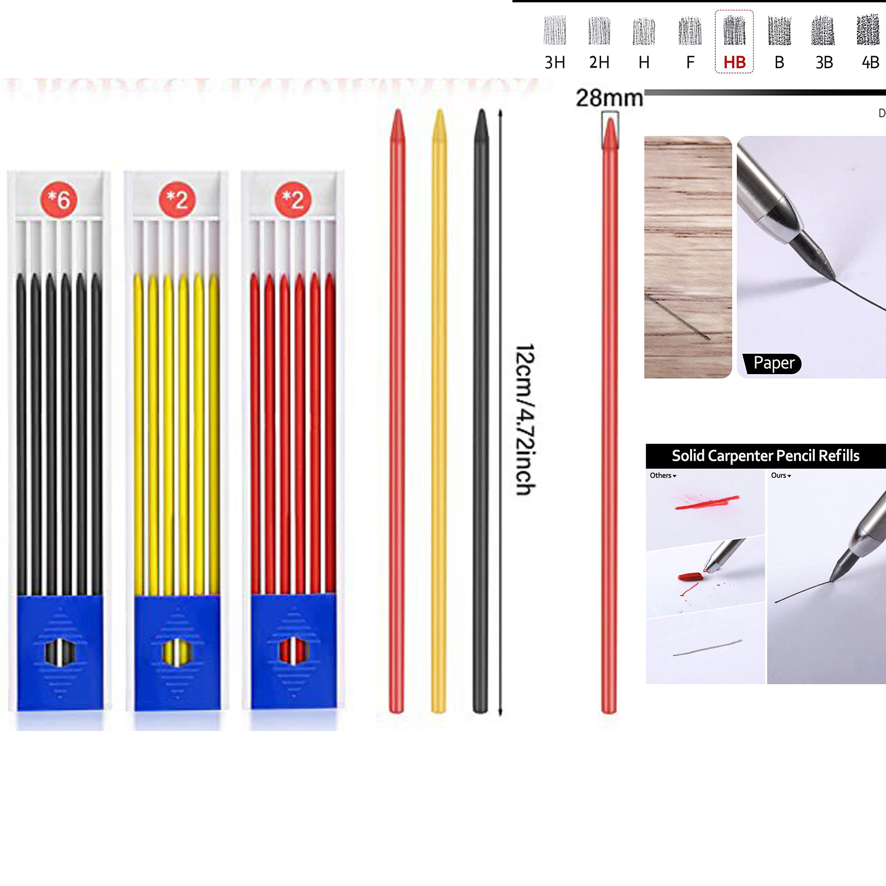6 Pack 2.8mm HB Graphite Refill Lead