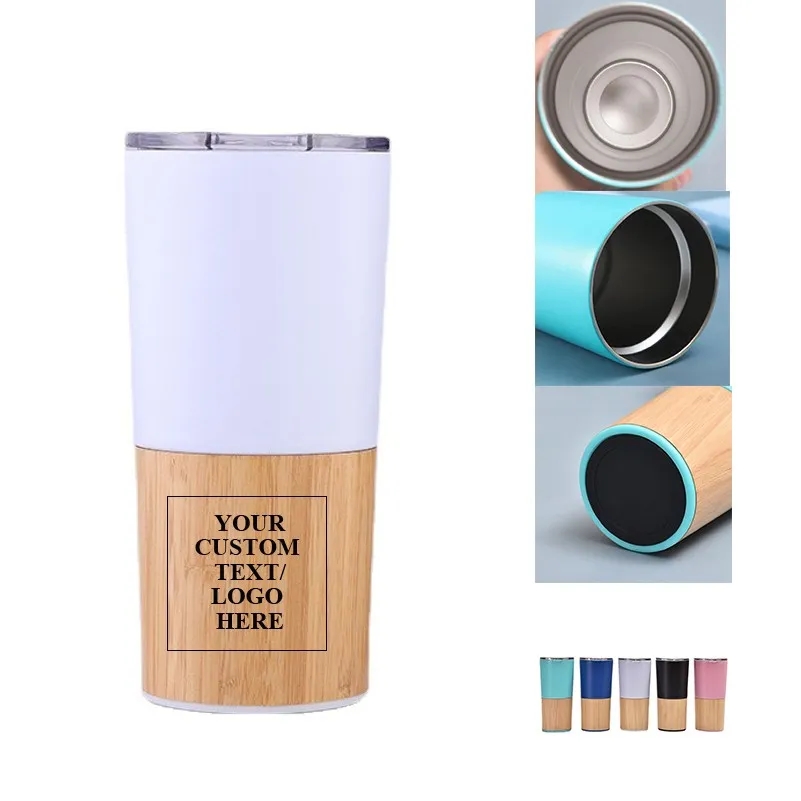 20 Oz Stainless Steel Bamboo Cover Travel Cup 2