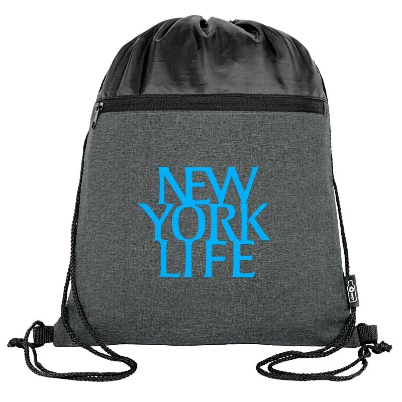 rPET Heather Draw String Bag with Front Zipper Pocket 7