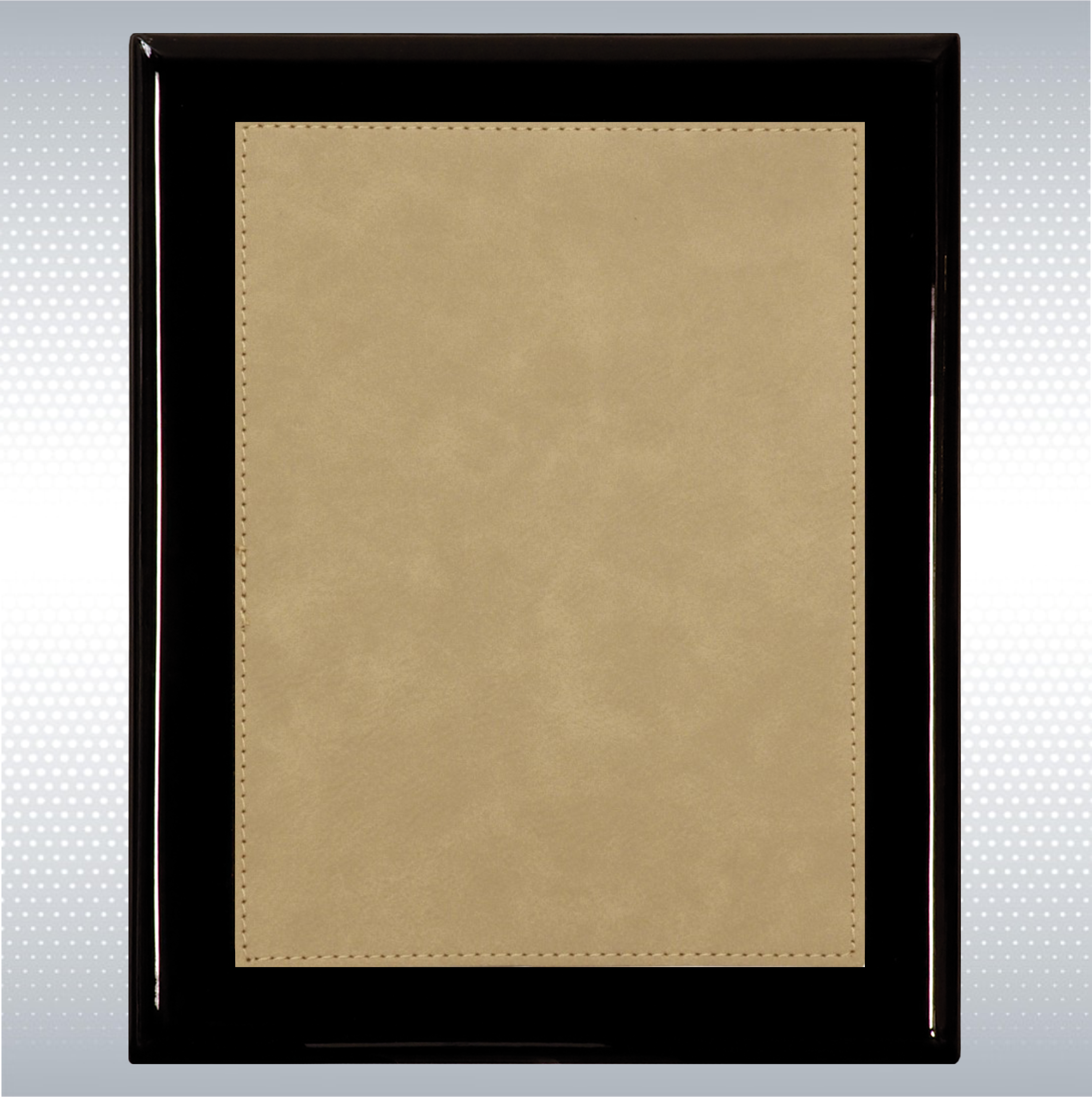 Black Piano Finish Wood Plaque W/ Leather Plate (8" X 10") 2
