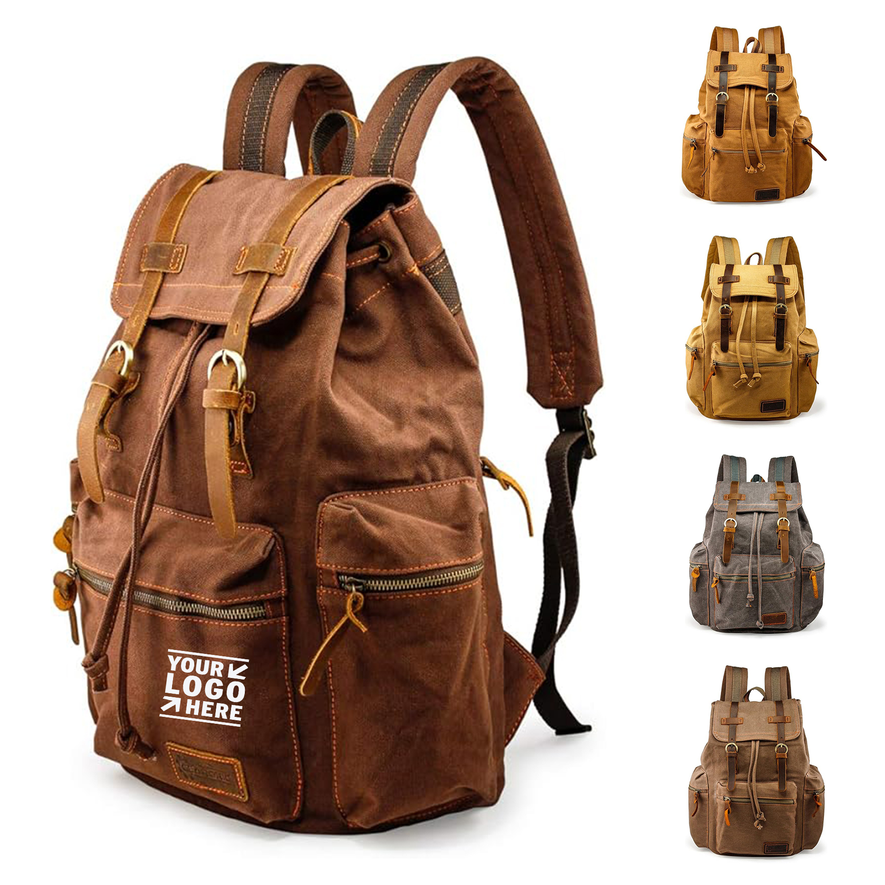 21L 15inch Vintage Canvas Backpack Leather Laptop Tote College Shoulder Hiking Bag 2