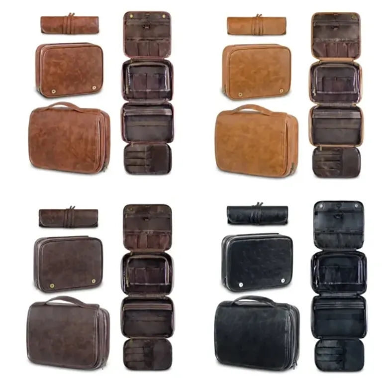 Custom Logo Hanging PU Leather Toiletry Bag Wholesale Bulk Travel Cosmetic Organizer 6
