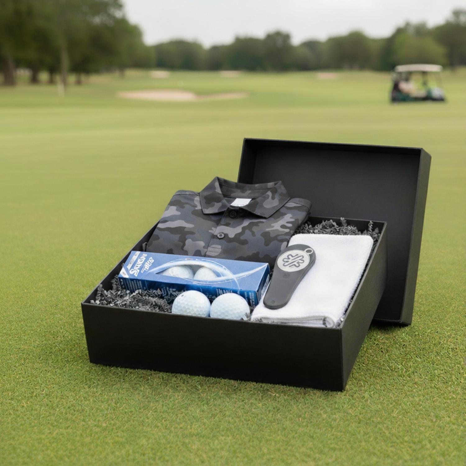 PUMA® Volition Camo Men's Polo Shirt, Towel, Srixon® Golf Balls & Pitchfix® Icon Divot Tool Gift Set 1