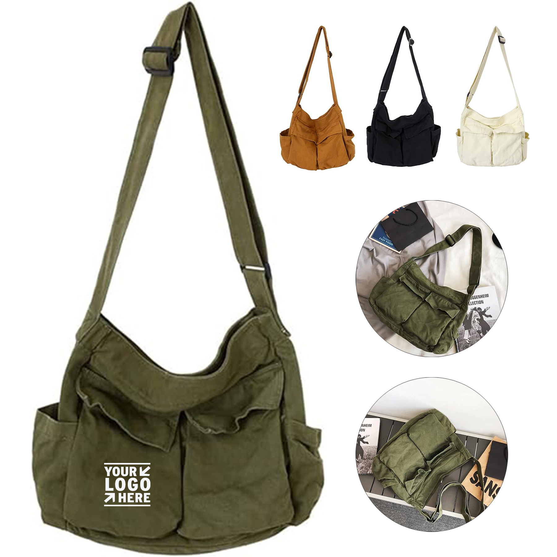 Aesthetic Cute School Vintage Canvas Messenger Crossbody Women Shoulder Laptop Bag 2