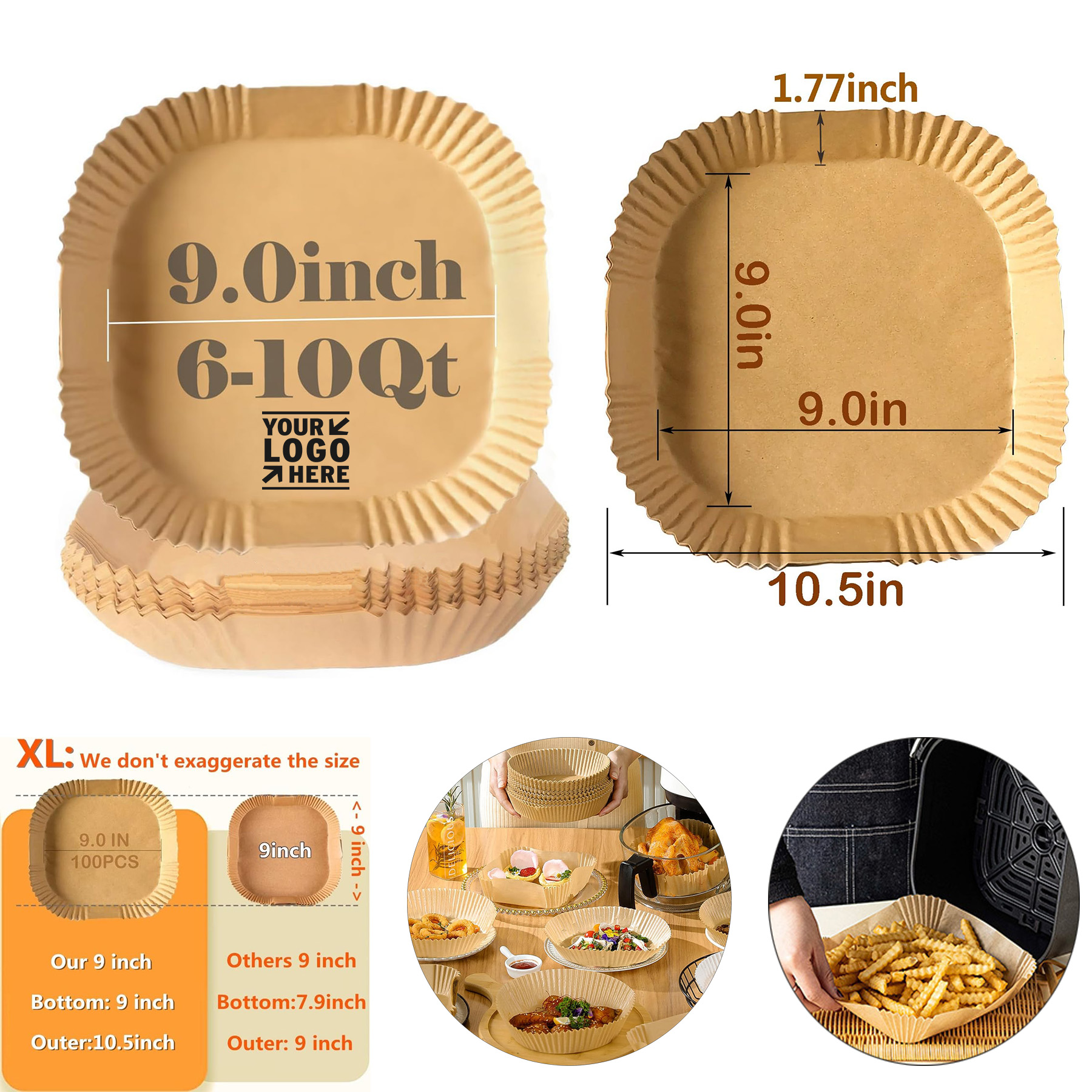 9Inch Natural Air Fryer Disposable Oil Proof Baking Parchment Paper Liner For 6-10Qt Ovens Pan