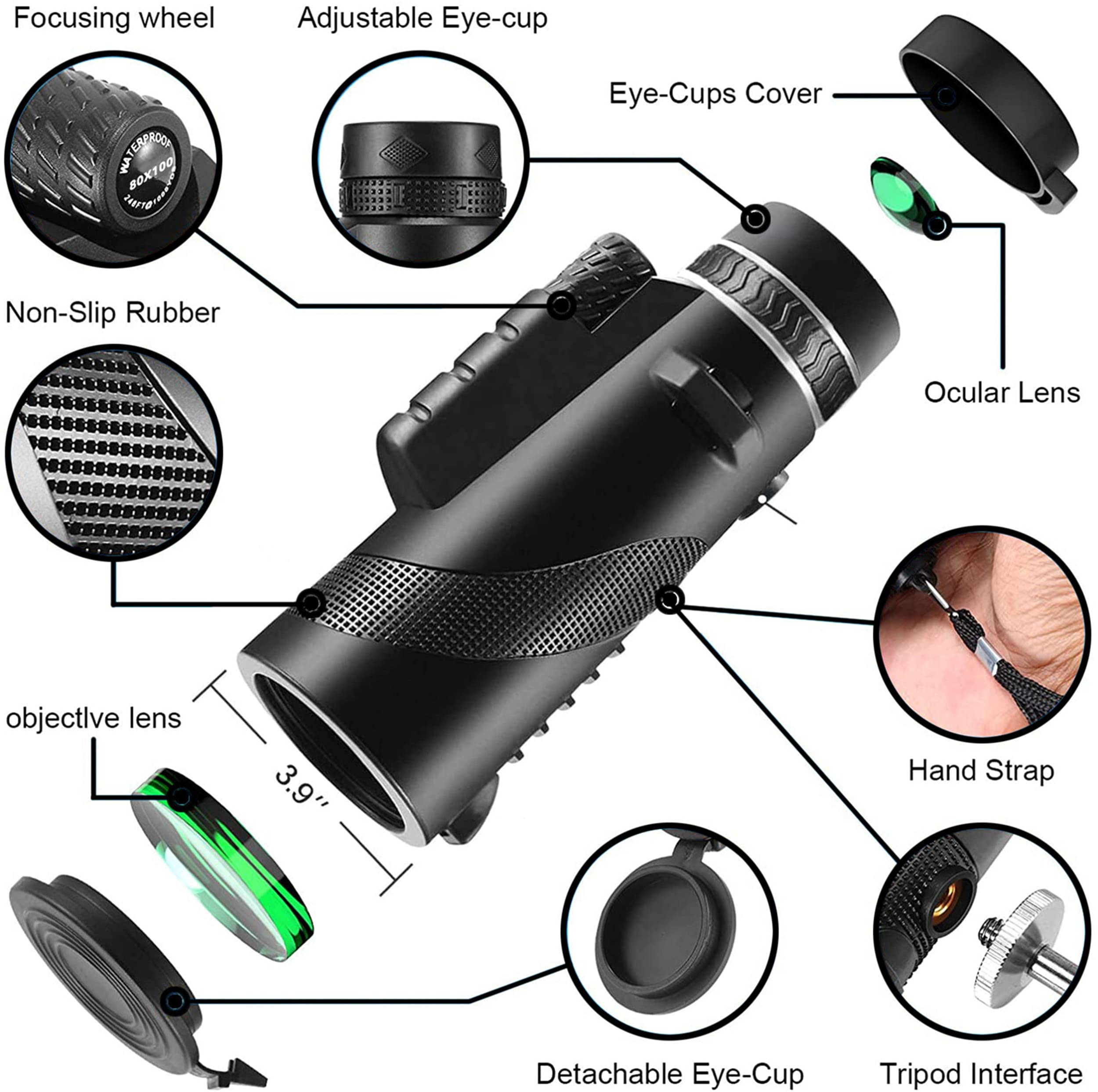 Monocular Telescope w/ Phone Clip & Tripod for Birdwatching 5