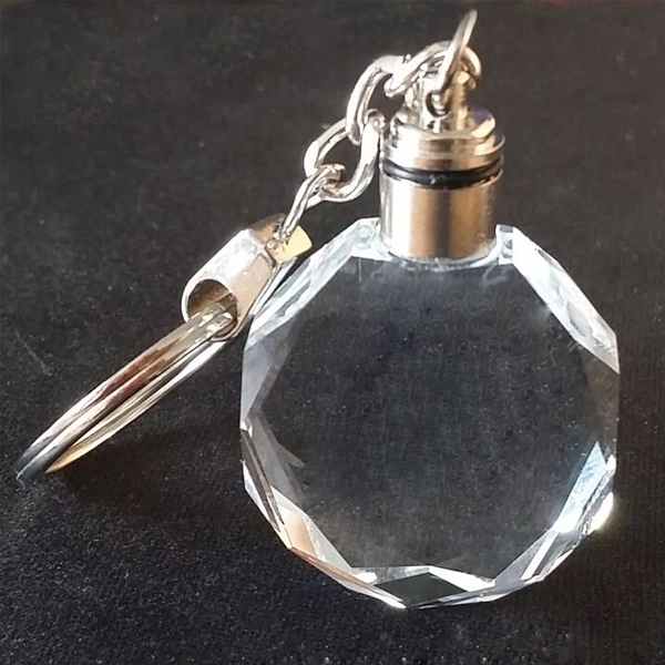 Octagon Shape LED Light Crystal Keychain 5
