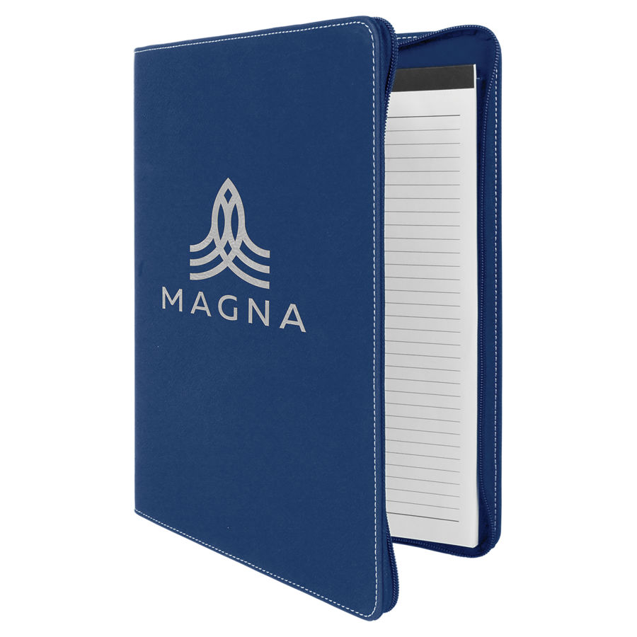 9 1/2" x 12" Blue/Silver w/Zipper Leatherette Portfolio with Notepad 2