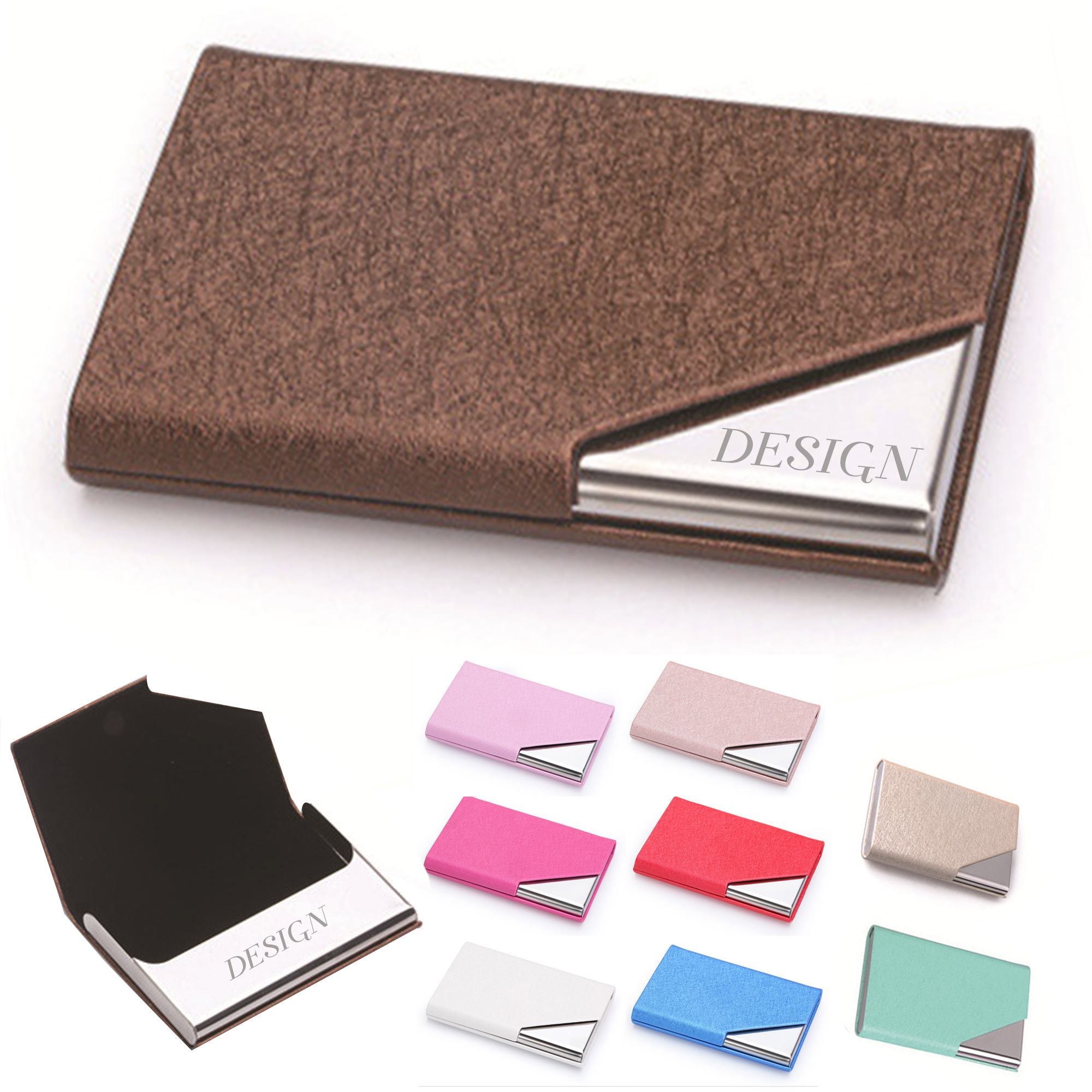 Luxury Stainless Steel PU Business Card Magnetic Holder 4