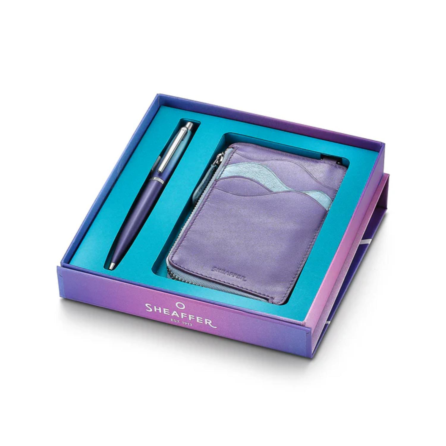 SHEAFFER® Executive Gift Set VFM 9430 Blue and Purple Pearlised Gradient Ballpoint Pen with Genuine Leather Card Case 7