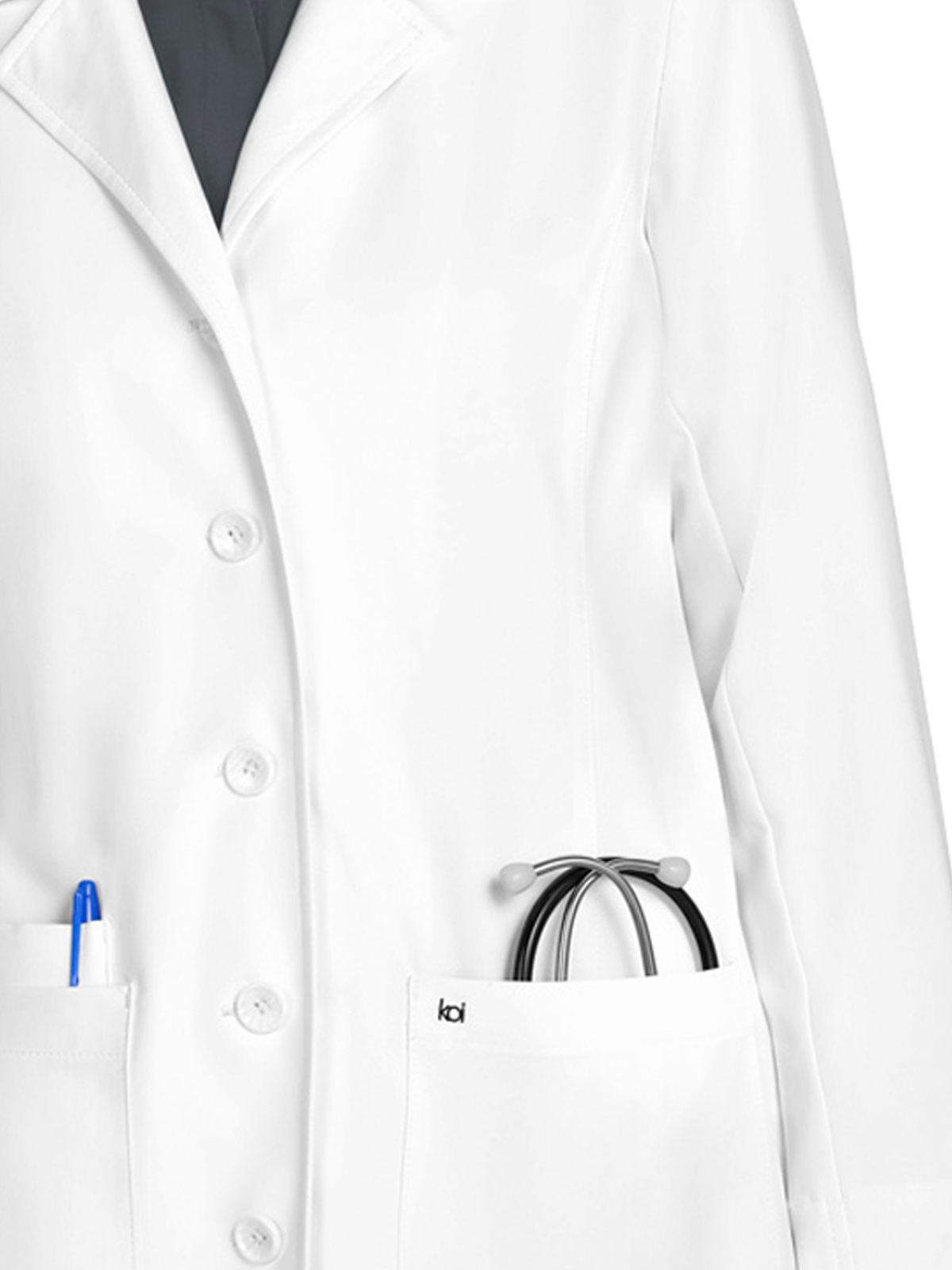 koi - Essentials - Women's Three-Pocket Button-Front 31.5" Hema Lab Coat 3