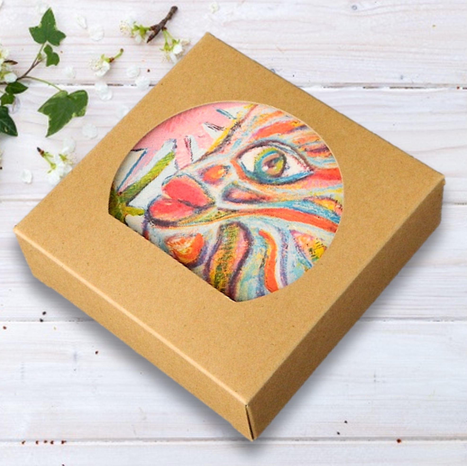 Set of 4 Square Layered Edge Absorbent Stone Coasters in Craft Window Box 2