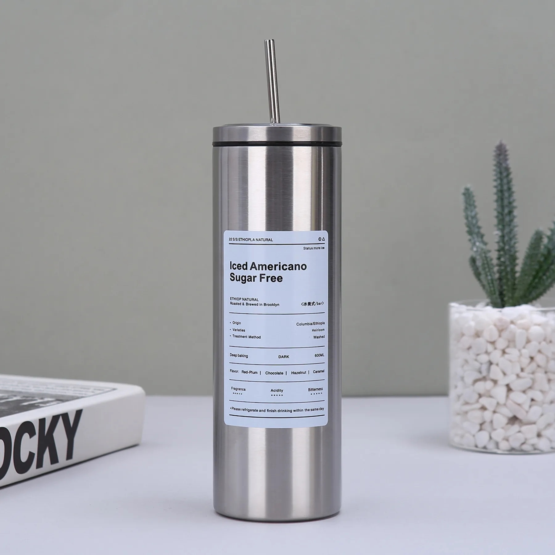 20 Oz. Double Wall Stainless Steel Vacuum Cup with Straw Lid 6