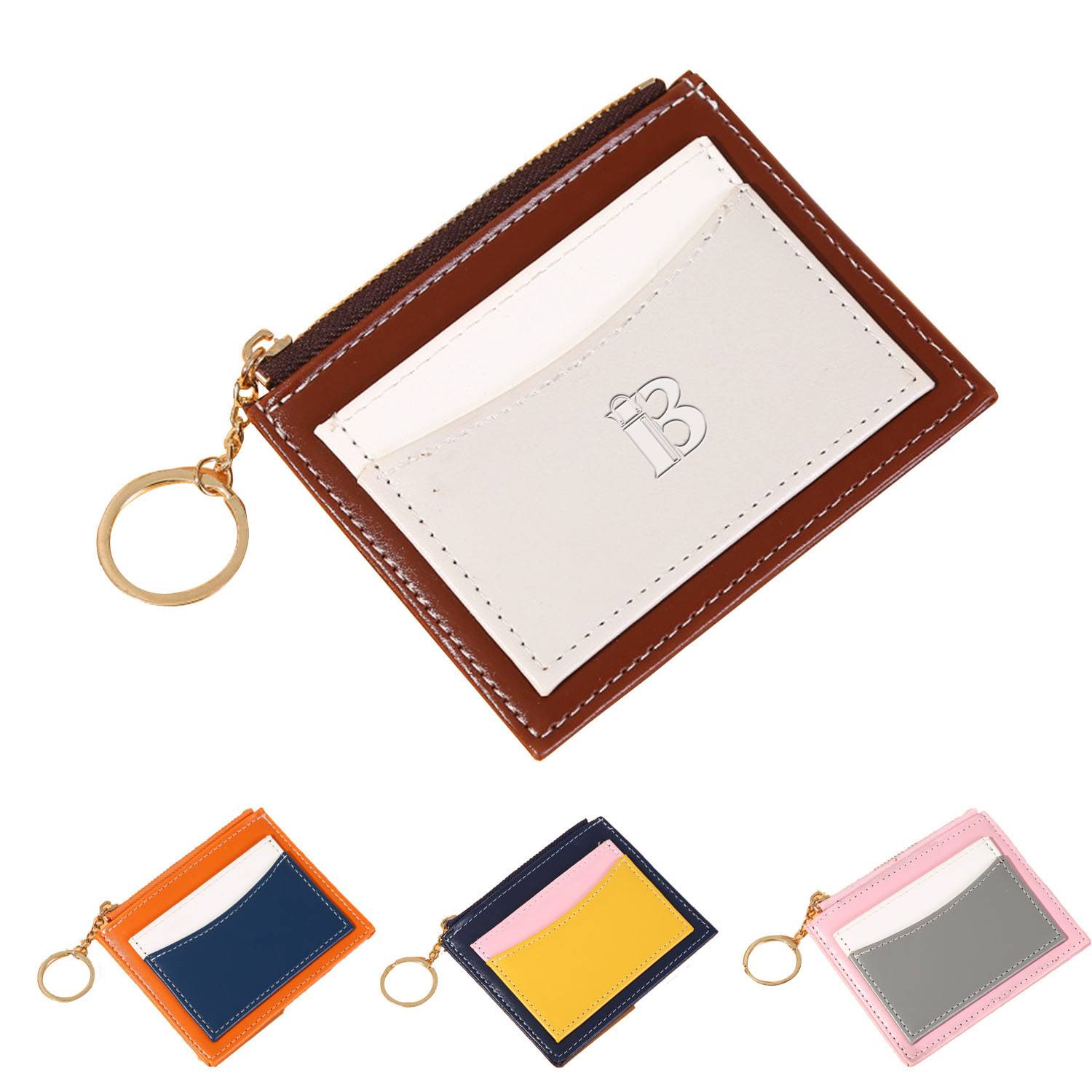 PU leather wallet card holder with keychain 2