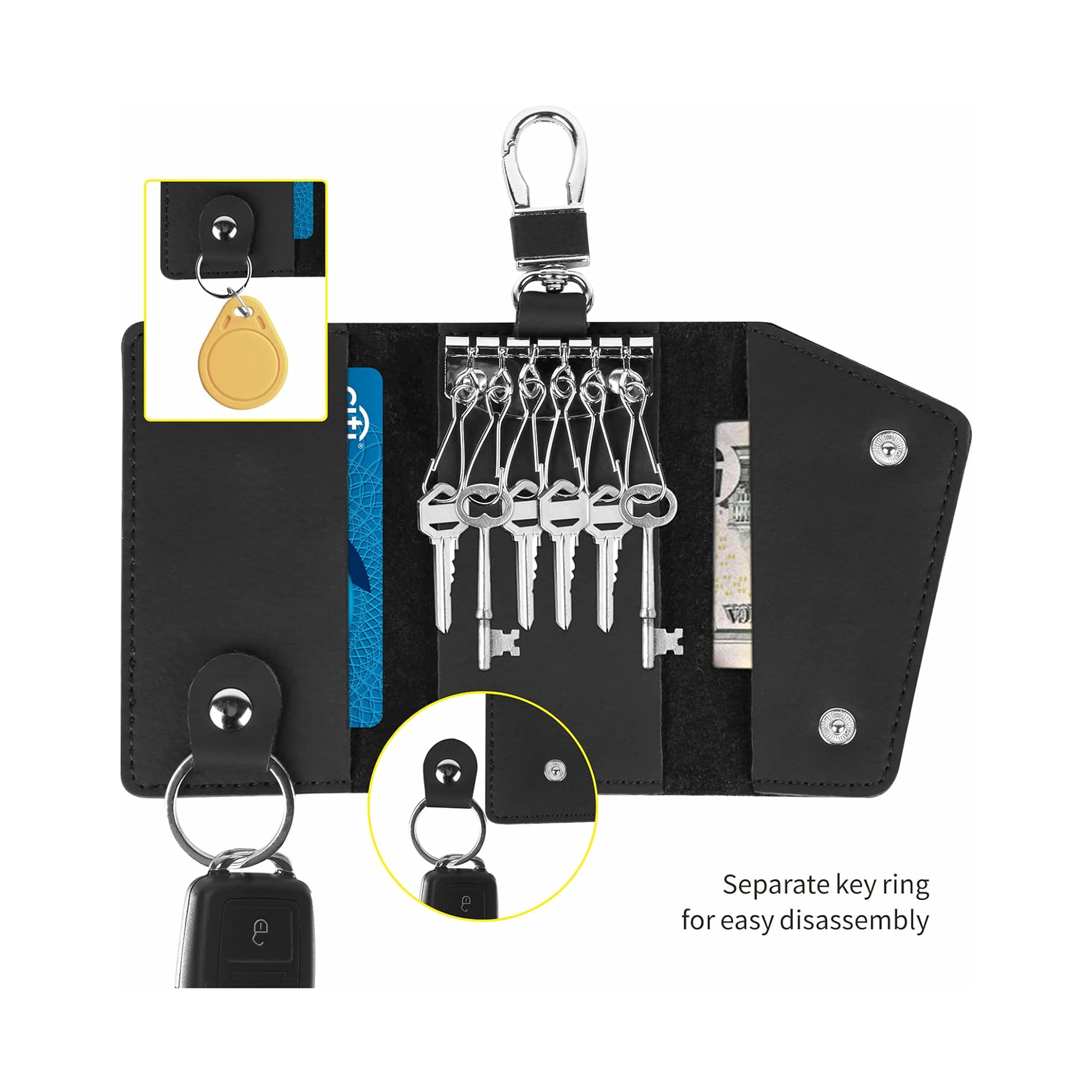 Leather Key Case Key Holder With 6 Key Fob Hooks 4
