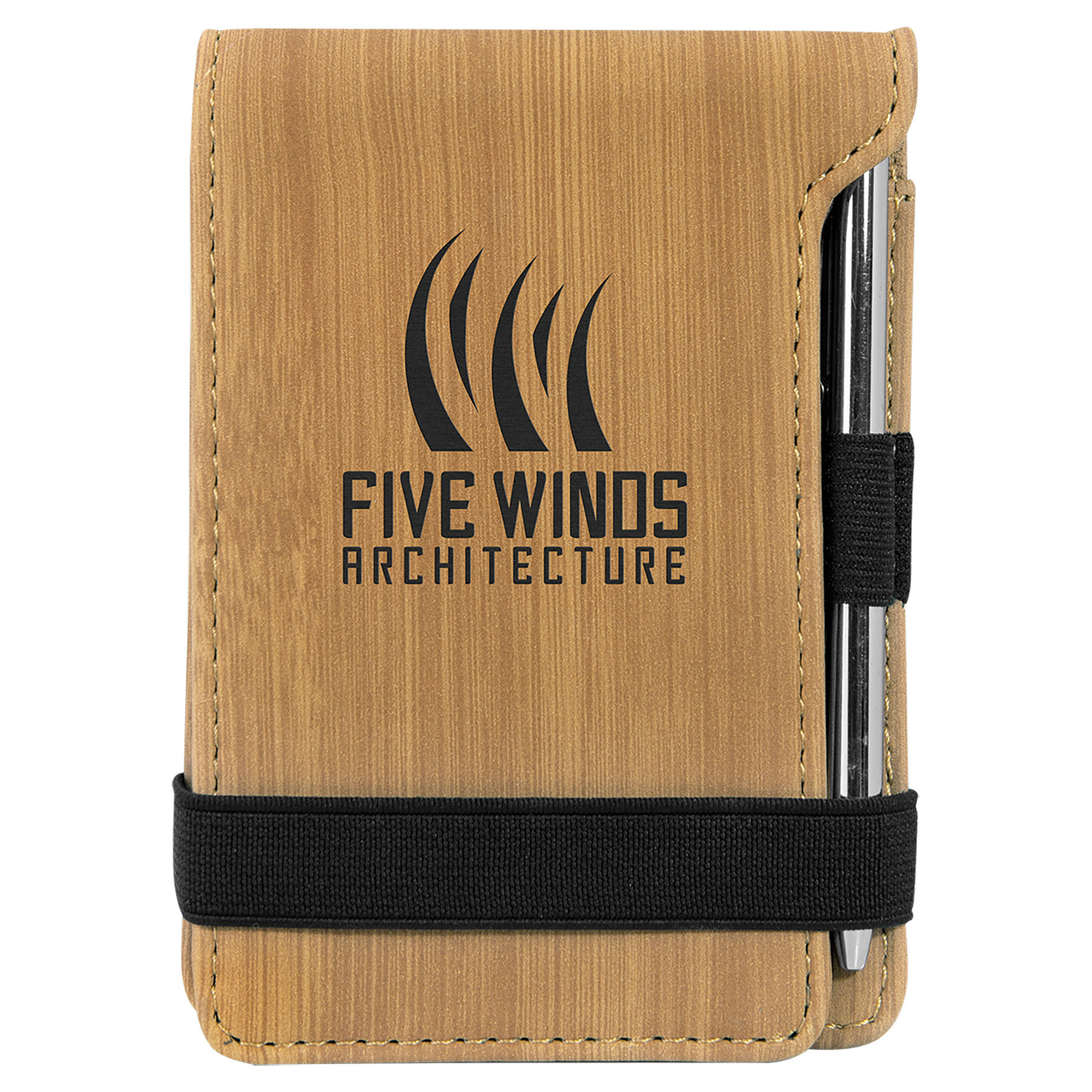 3 1/4" x 4 3/4" Bamboo Leatherette Mini Notepad with Pen 1