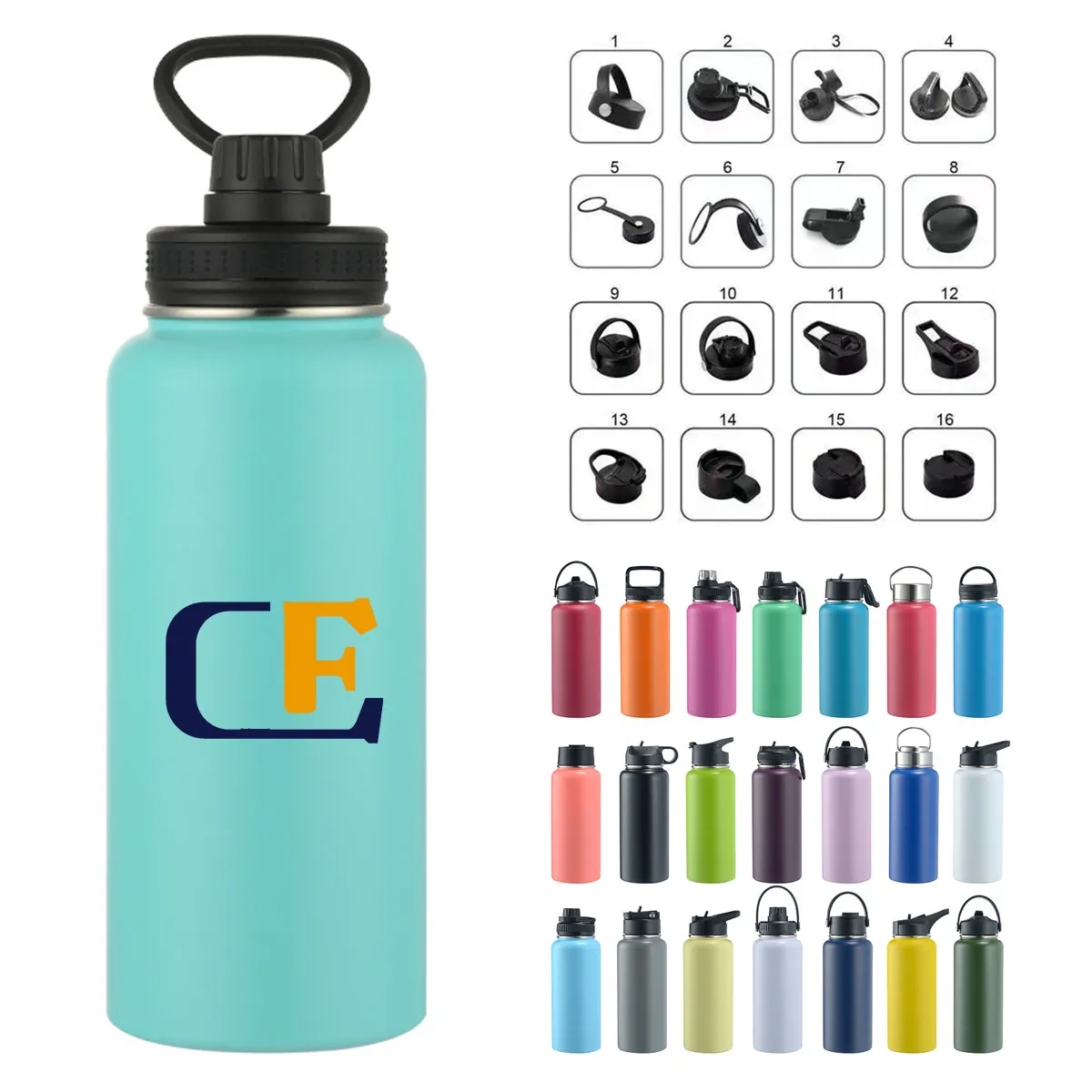 Multi Lids Stainless Steel Bottle 12/16/18/22/25/32/40 Oz 8