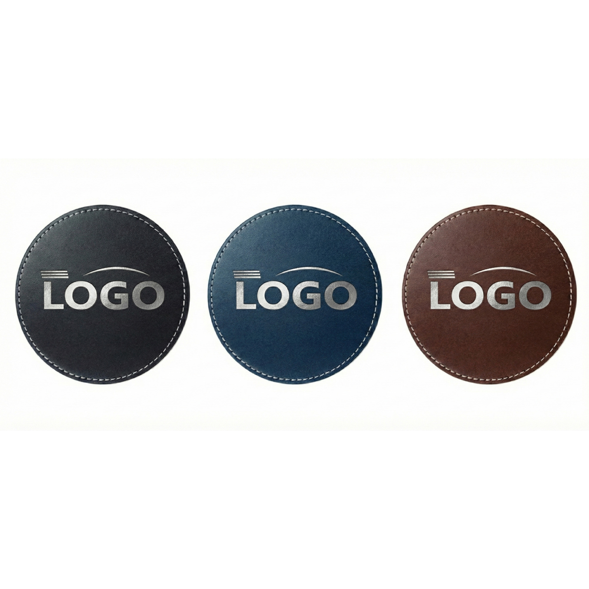 Round PU Leather Drink Coaster With Stitched Edge 2