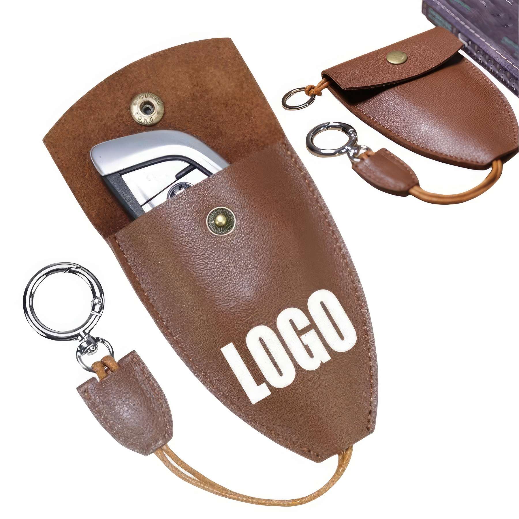 Genuine Leather Retractable Car & House Key Pouch Bag 1