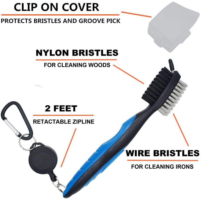 Golf Club Brush Groove Cleaner w/Retractable Zip-line and Aluminum Carabiner Cleaning Tools 8