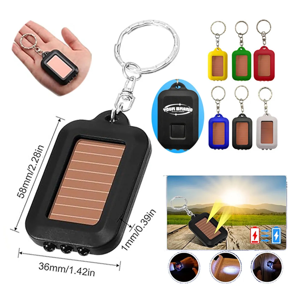 Mini Solar LED Keychain Push Button Switch Flashlight 6