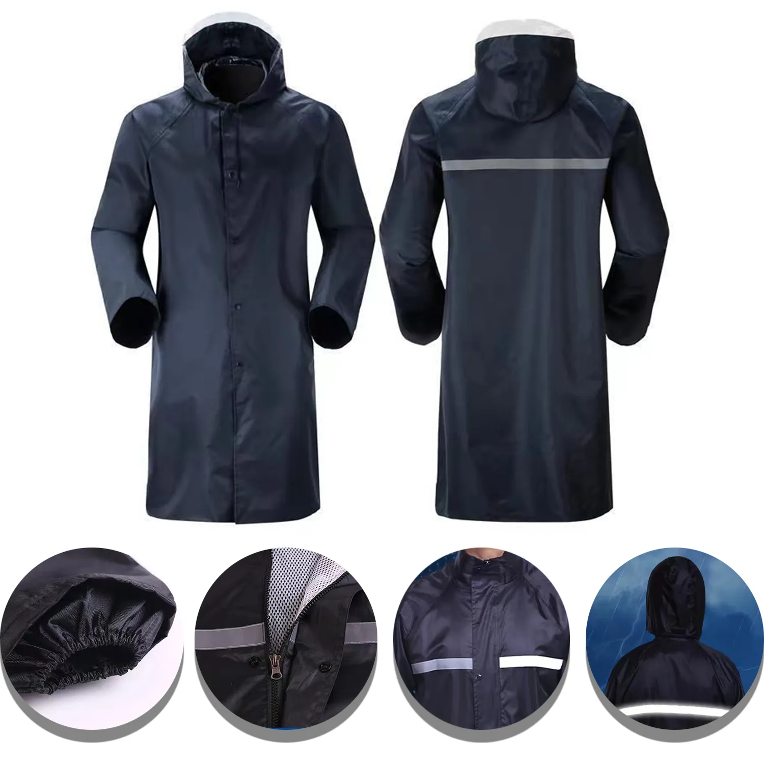 Long Hooded Waterproof Raincoat Poncho 3