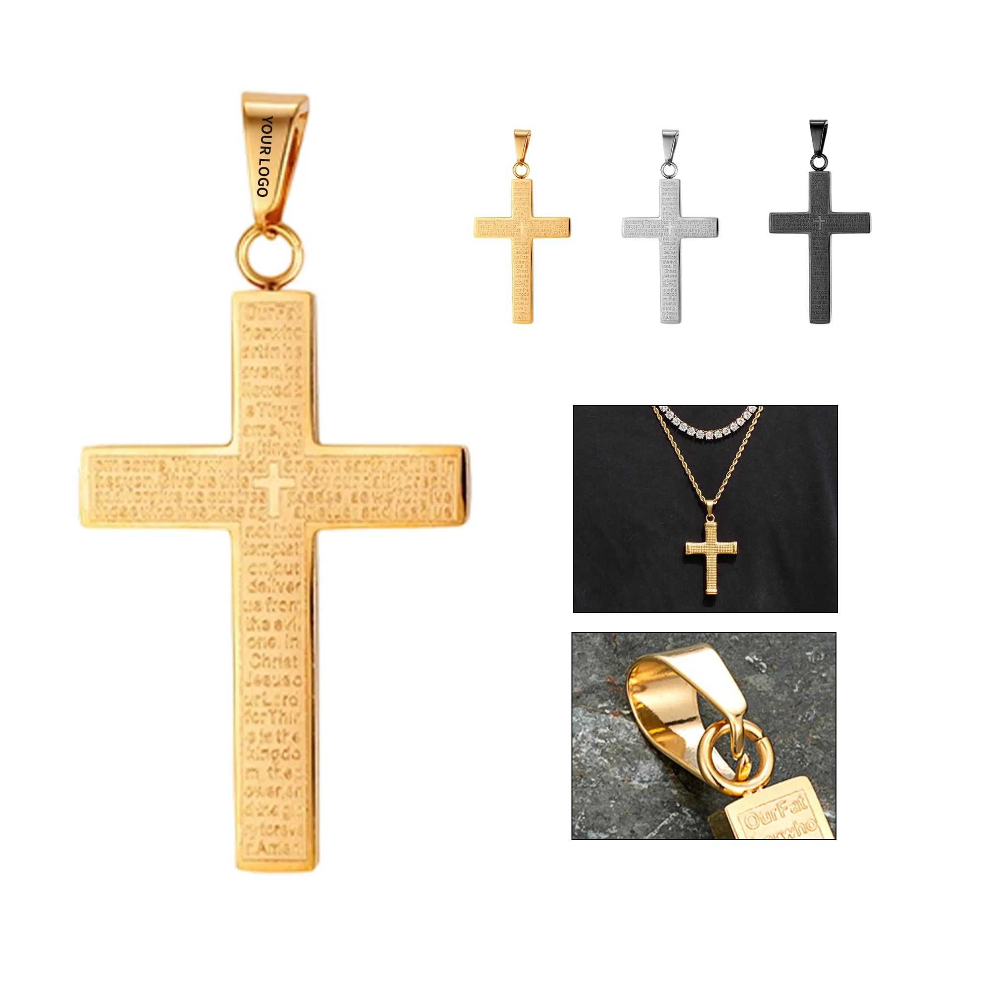 Stainless Steel Cross Necklace with Pendant 1
