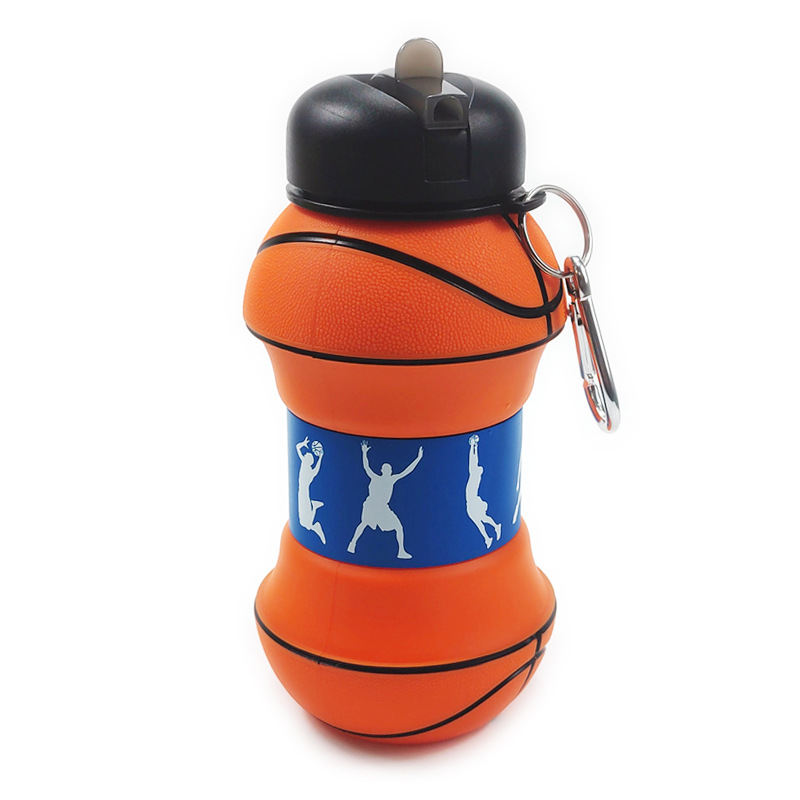 18 OZ Basketball Shaped Sport Water Bottle Collapsible with Carabiner 2