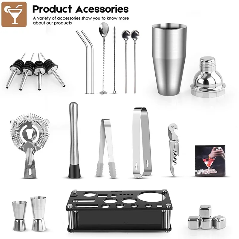 23-Piece Stainless Steel Bartender Kit-Cocktail Shaker Set 6