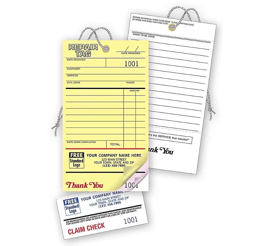 Repair Tags, Invoice with Detachable Claim Check 2