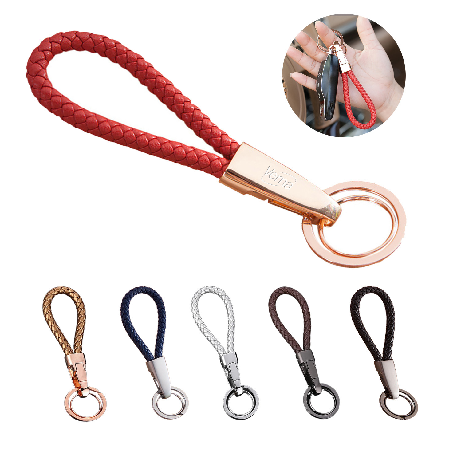 Handmade Braided Microfiber Leather Keychain 2