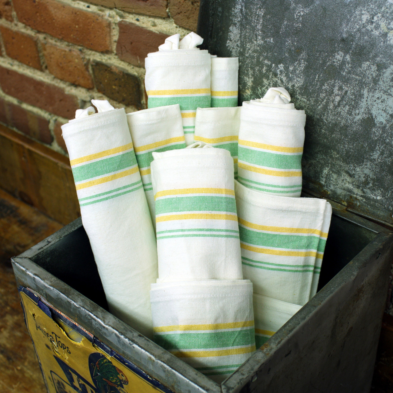 Vintage Stripped Kitchen Towel - Green / Yellow Stripe 9