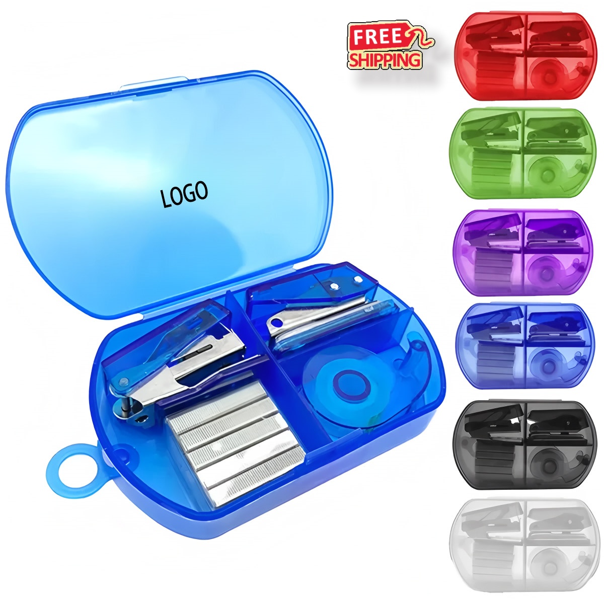 Bulk Custom Logo Office Desk Accessories Kit with Stapler Tape Dispenser Hole Puncher 1