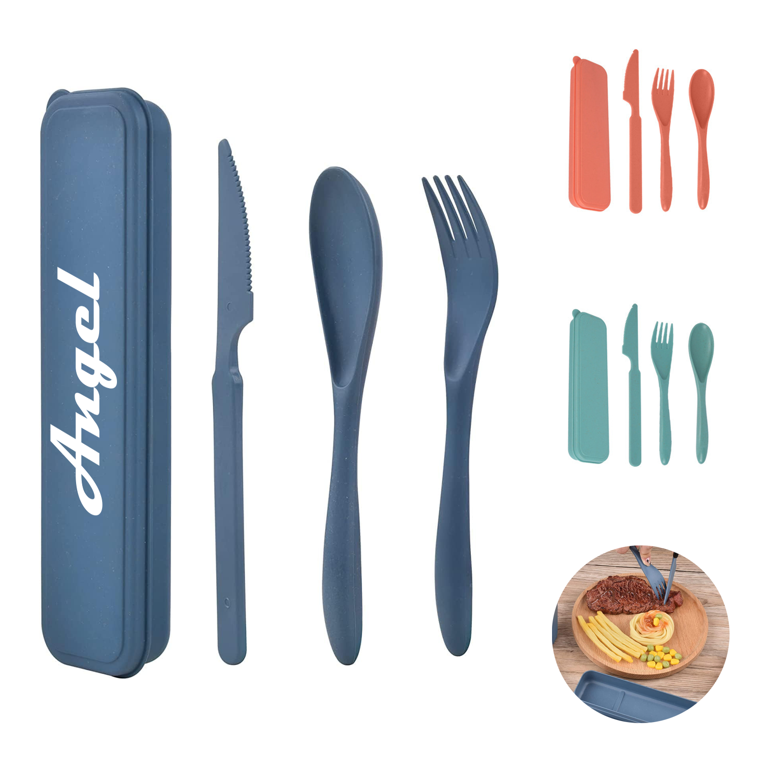 Wheat Straw Spoons Knives Forks Set with Case 1