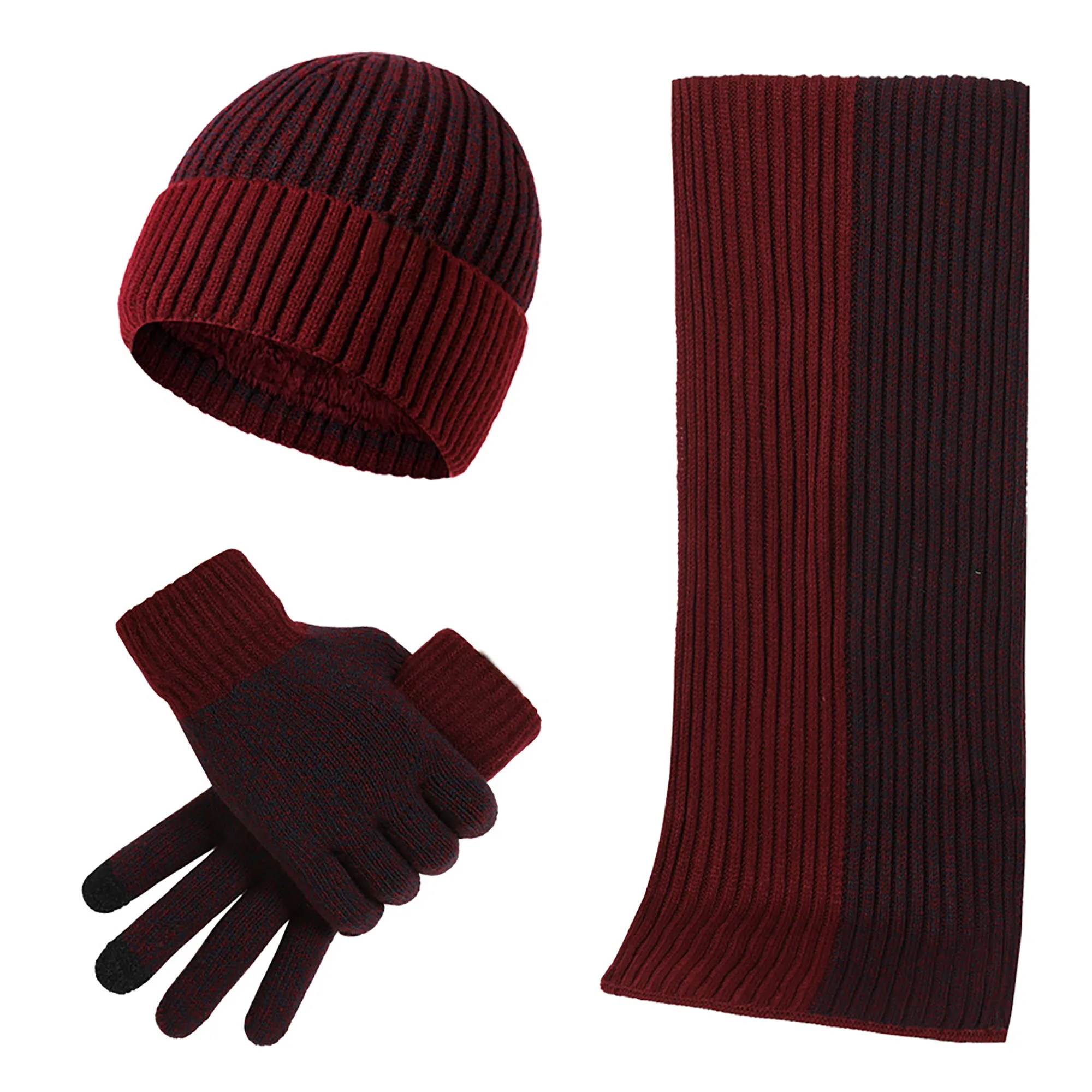 3 in 1 Set Jacquard Touch Screen Gloves Knitted Beanie Hat 2