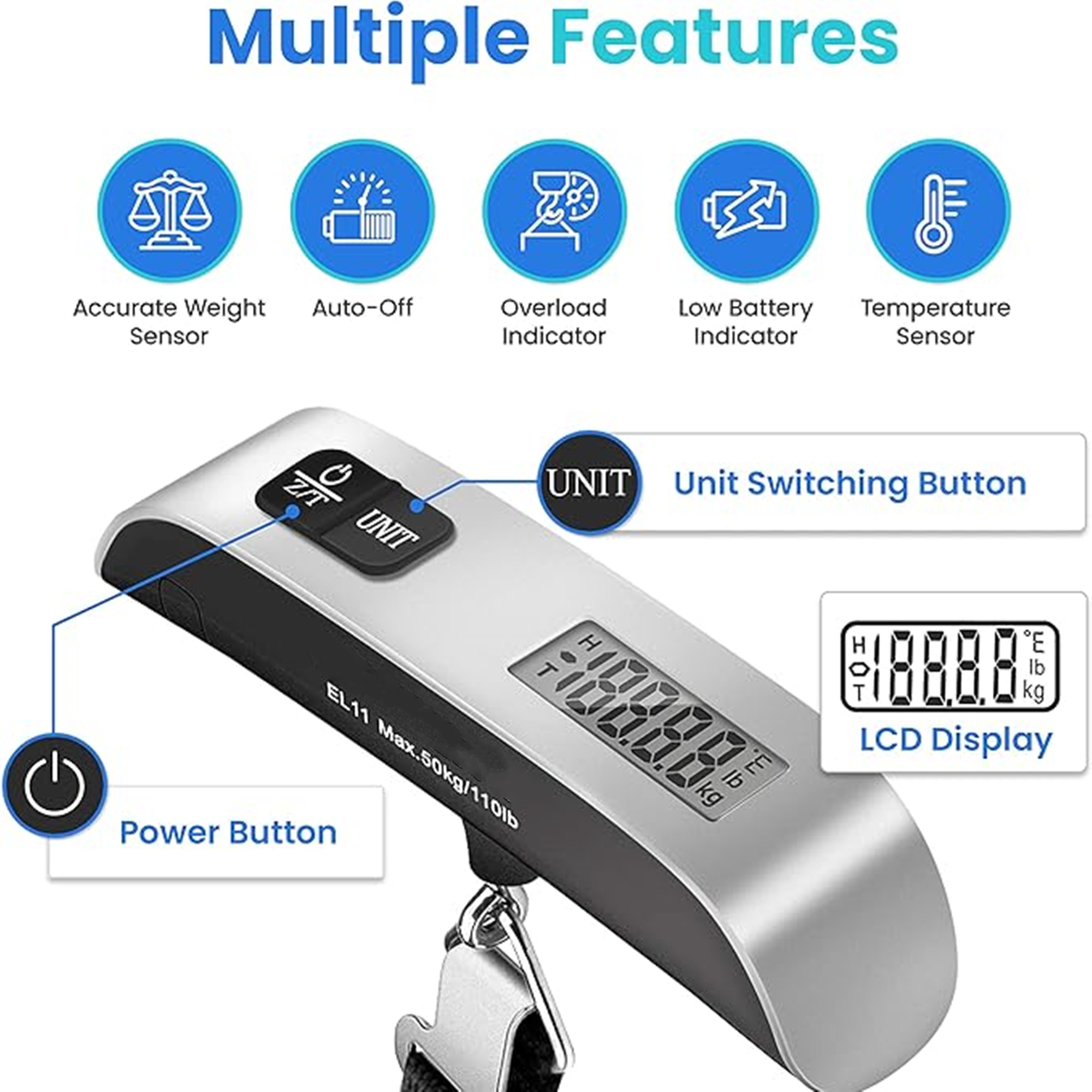 Portable Handheld Luggage Scale With Temperature Sensor 5