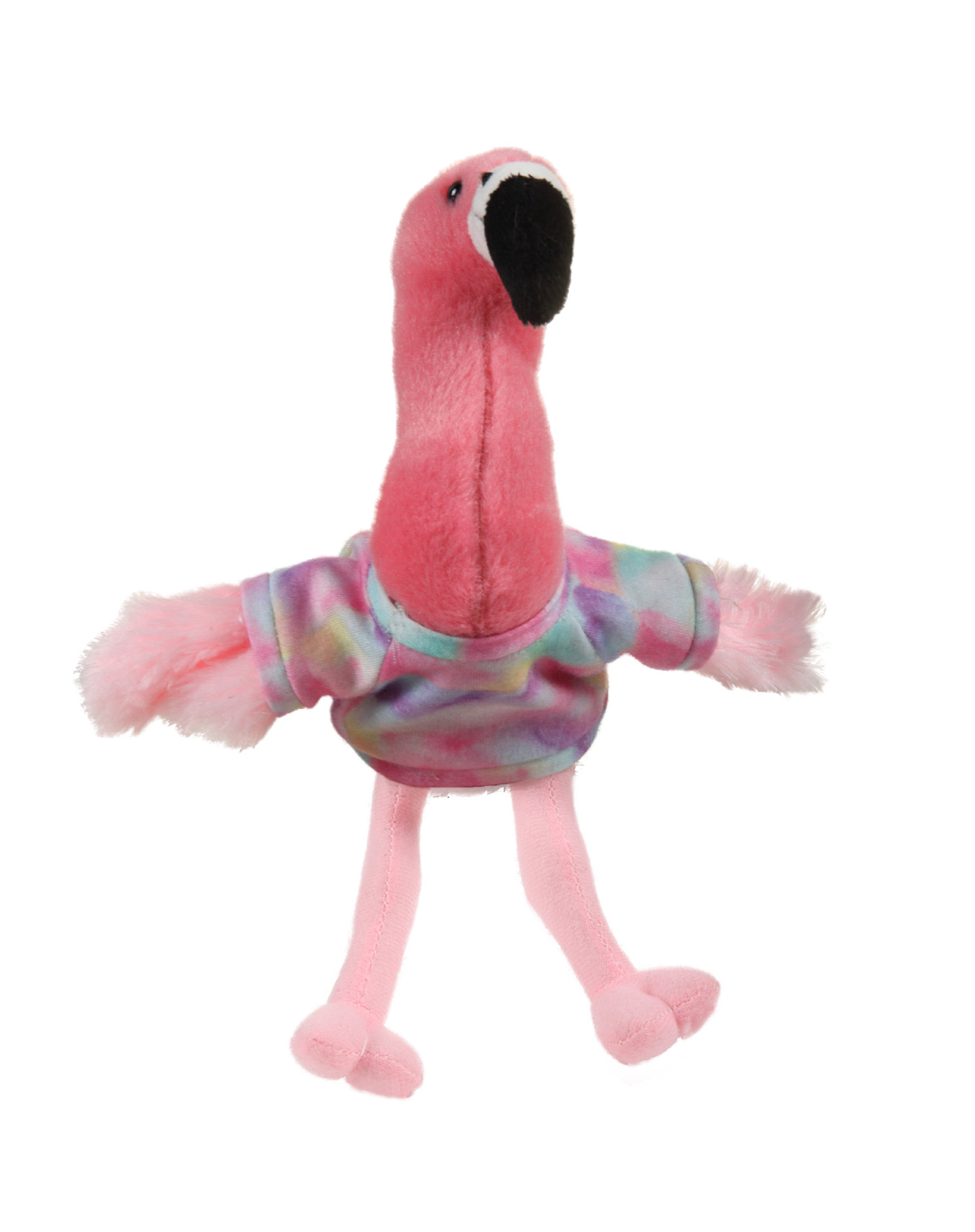 Soft Plush Sitting Flamingo waering a T-Shirt 4