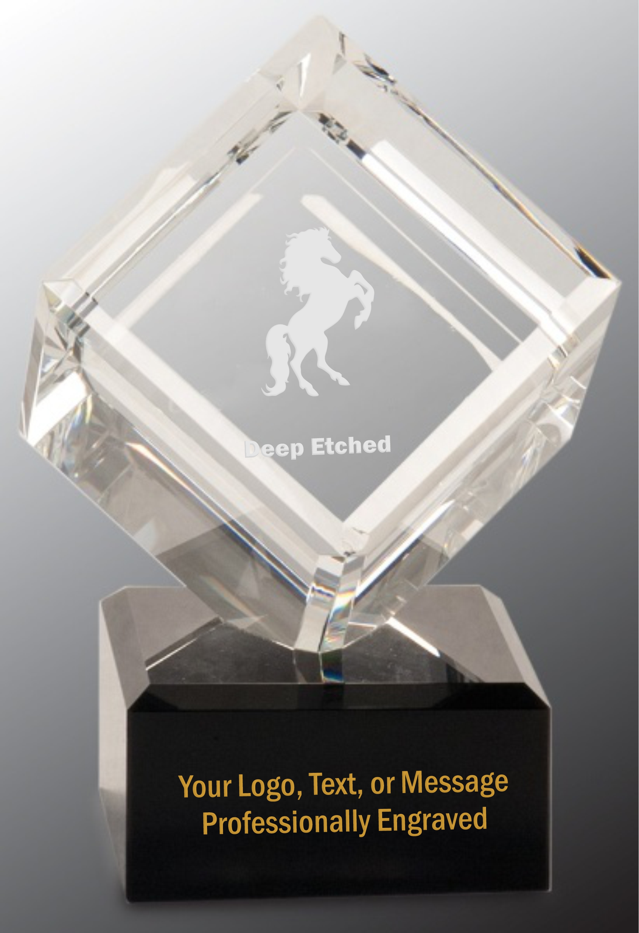 6" Clear Crystal Cube Award on Black Pedestal Base