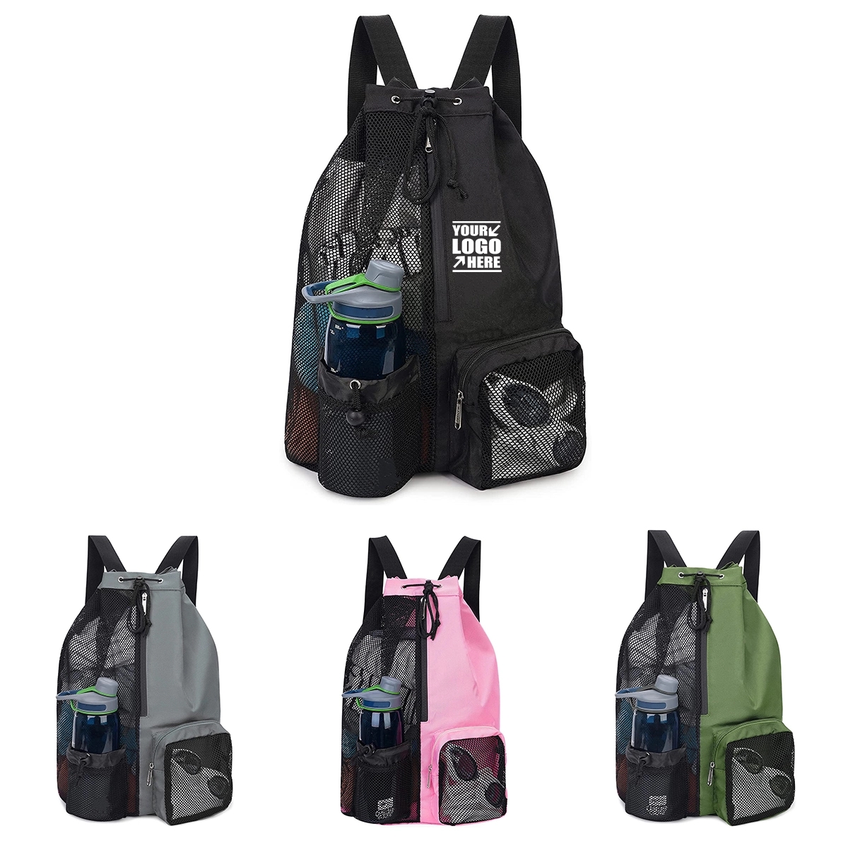 Swim Mesh Beach Drawstring Backpack Bag with Wet Pocket 3