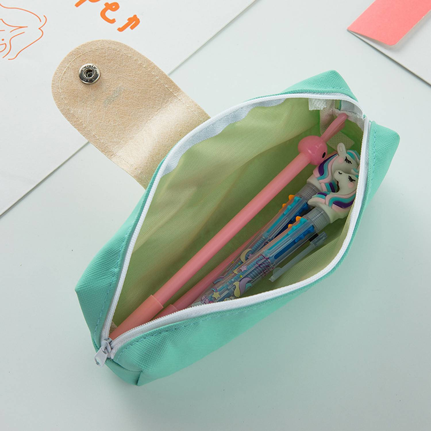 Simple button PU large capacity student stationery bag 2