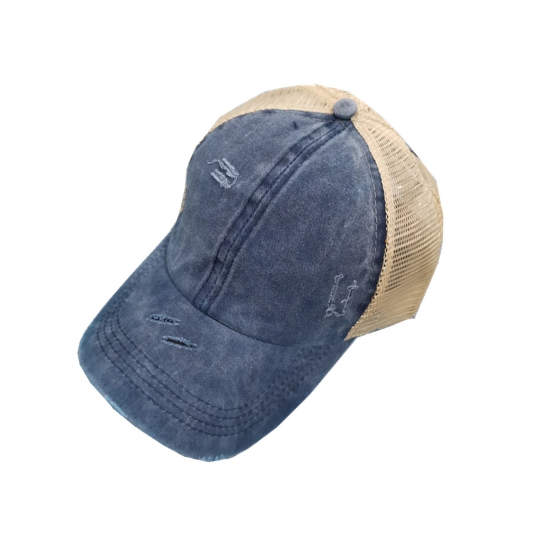 Leather Patch Distressed Ponytail Trucker Cap 5