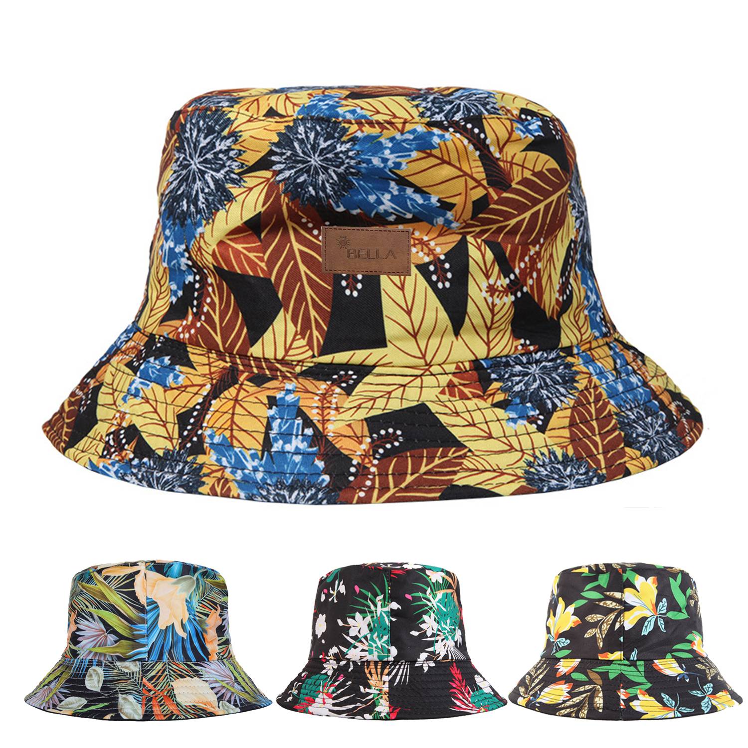 Polyester Bucket hat with tropical foliage pattern 2