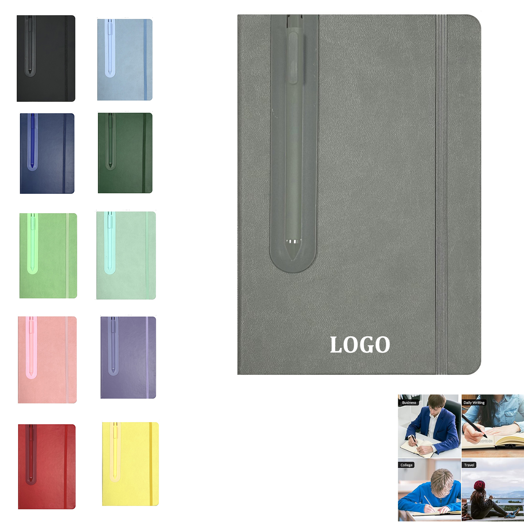 A5 Ruled Leather Diary With Built In Ballpoint Pen 8