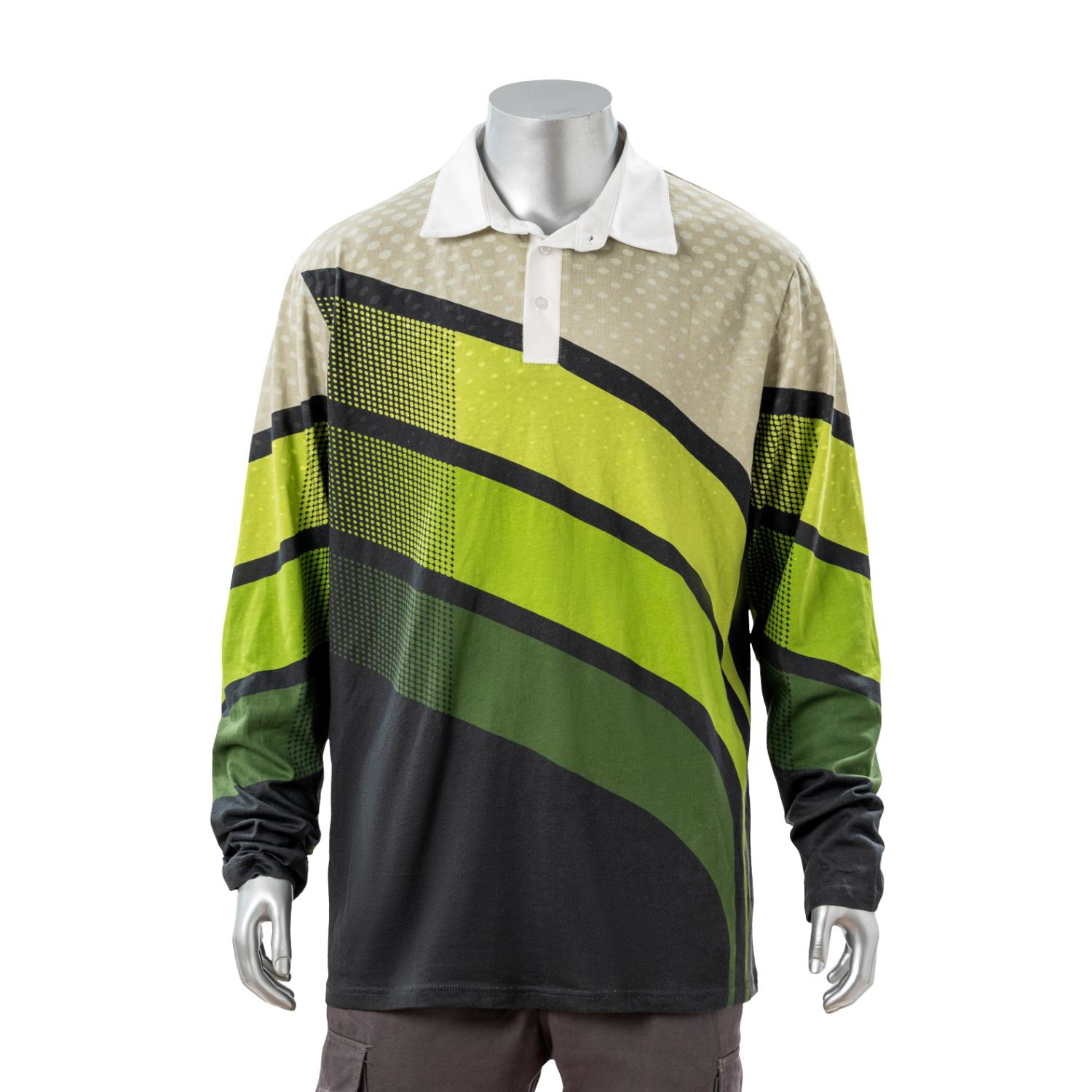 100% Cotton Full Color Reactive Digital Print Men's Long Sleeve Polo - 5.3 oz