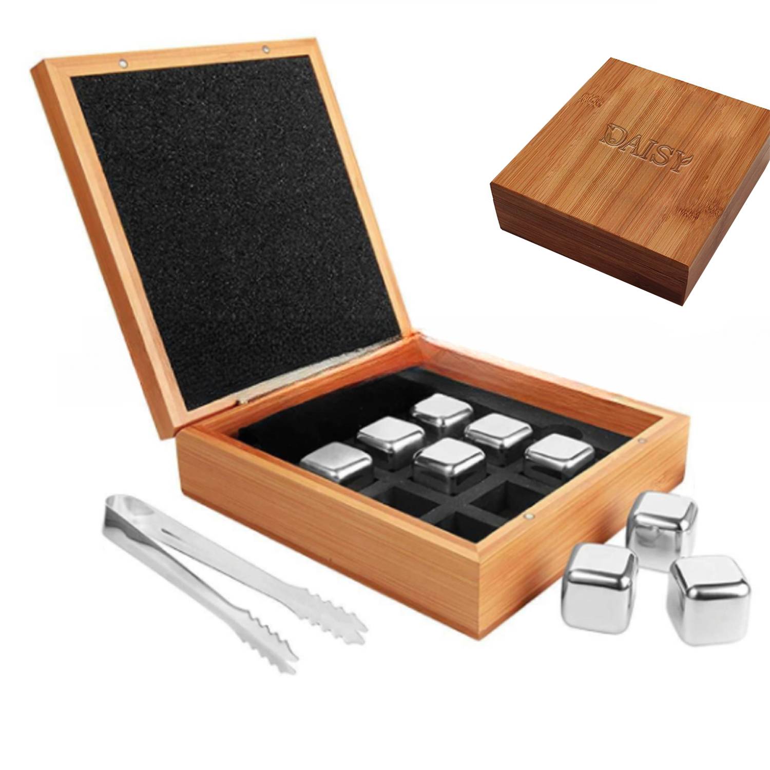 Stainless Steel Wine Stone Set In Bamboo Case 1