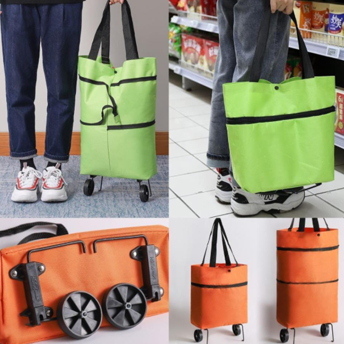 Foldable Rolling Shopping Grocery Cart Tote Bag with Wheels 5